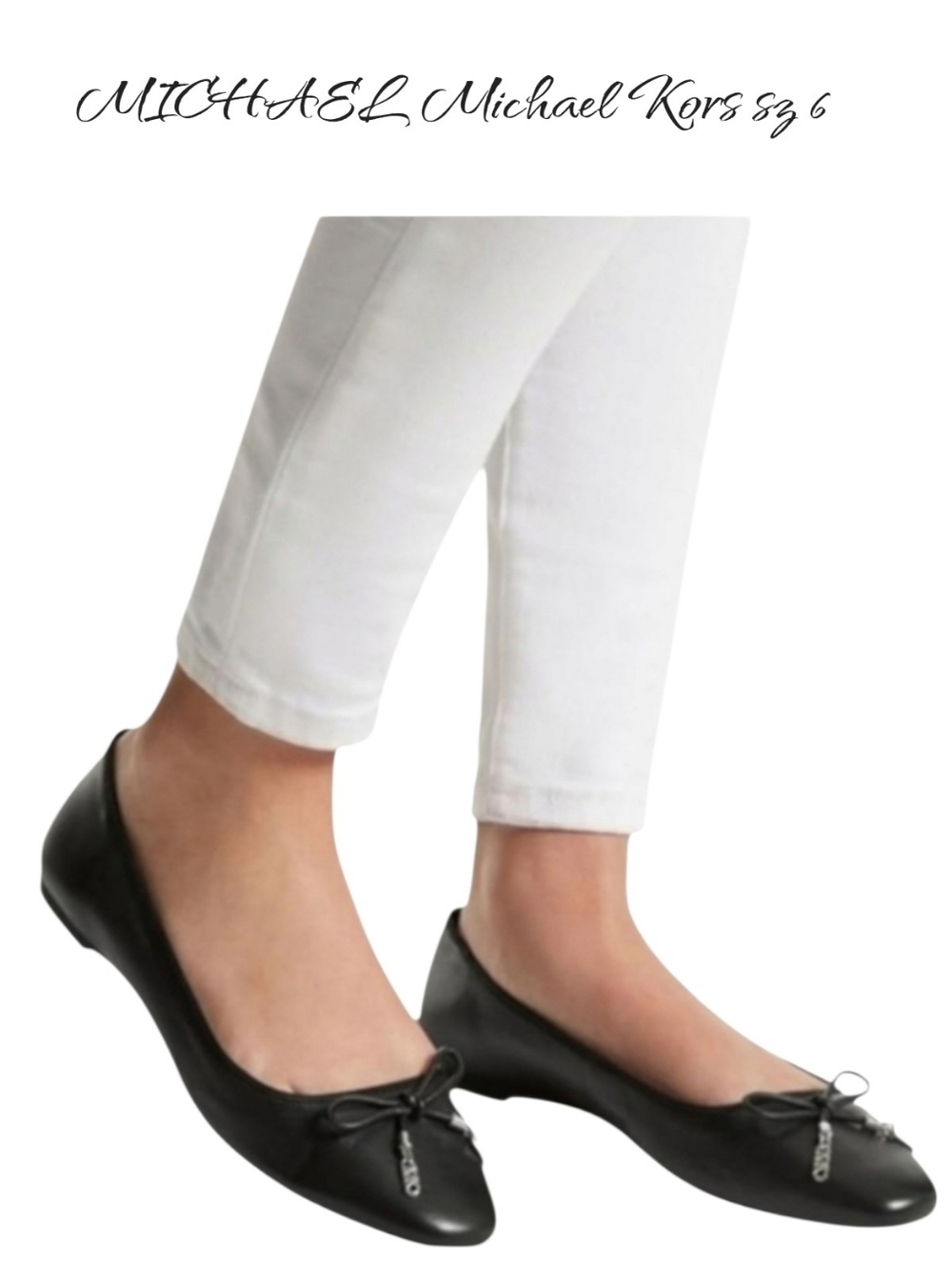 MICHAEL Michael Kors Flex Ballet Flats Black Leather Bow Shoes Size 6 NWT